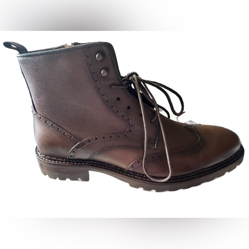 JOHNSTON & MURPHY Mens Brown Garrison Toe Block Heel Leather Boots Shoes…NEW sz8 - Picture 5 of 9